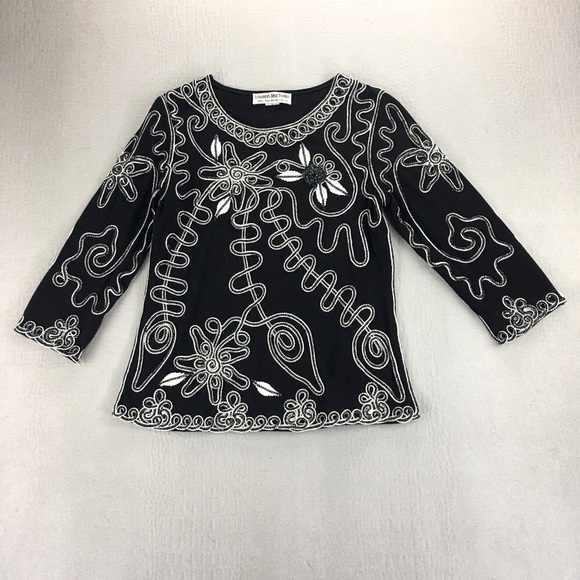 Lauren Michelle Blouse Top Women’s  Size Small Embroidered Black 3/4 Sleeves - Picture 1 of 16